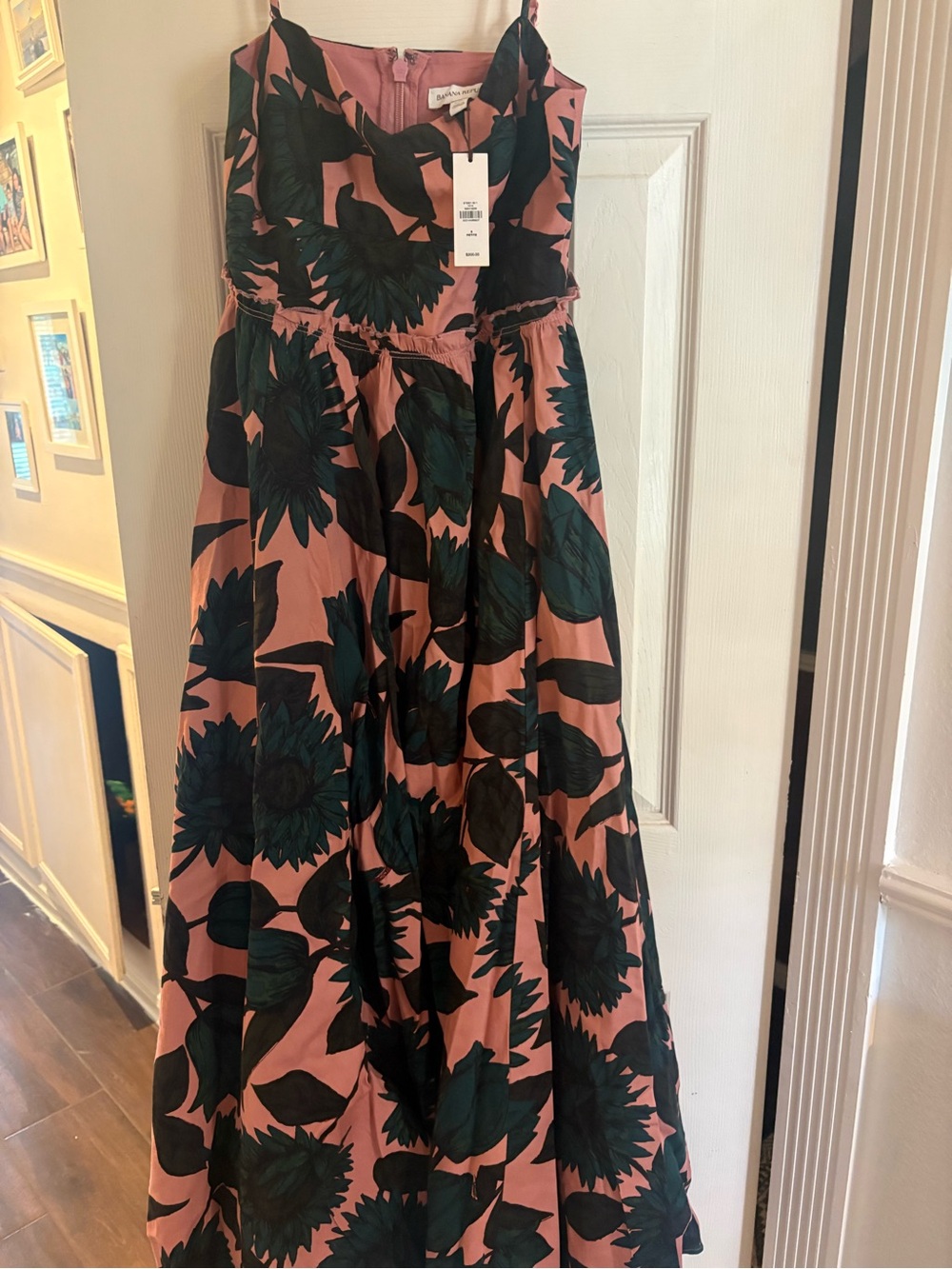 Banana Republic Pink Dress with Dark Green Floral Print